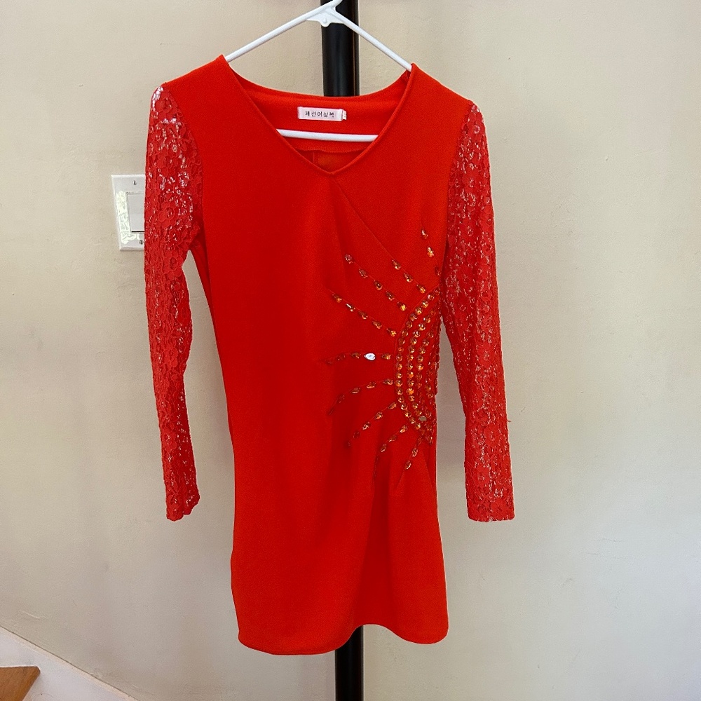 Lace Sequin Long Sleeve Stretchy Dress